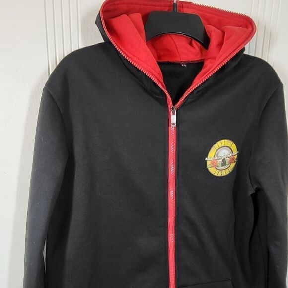 Plus Size Guns N Roses Black & Red Women's Zip Up Jacket  With Hood - Picture 6 of 9